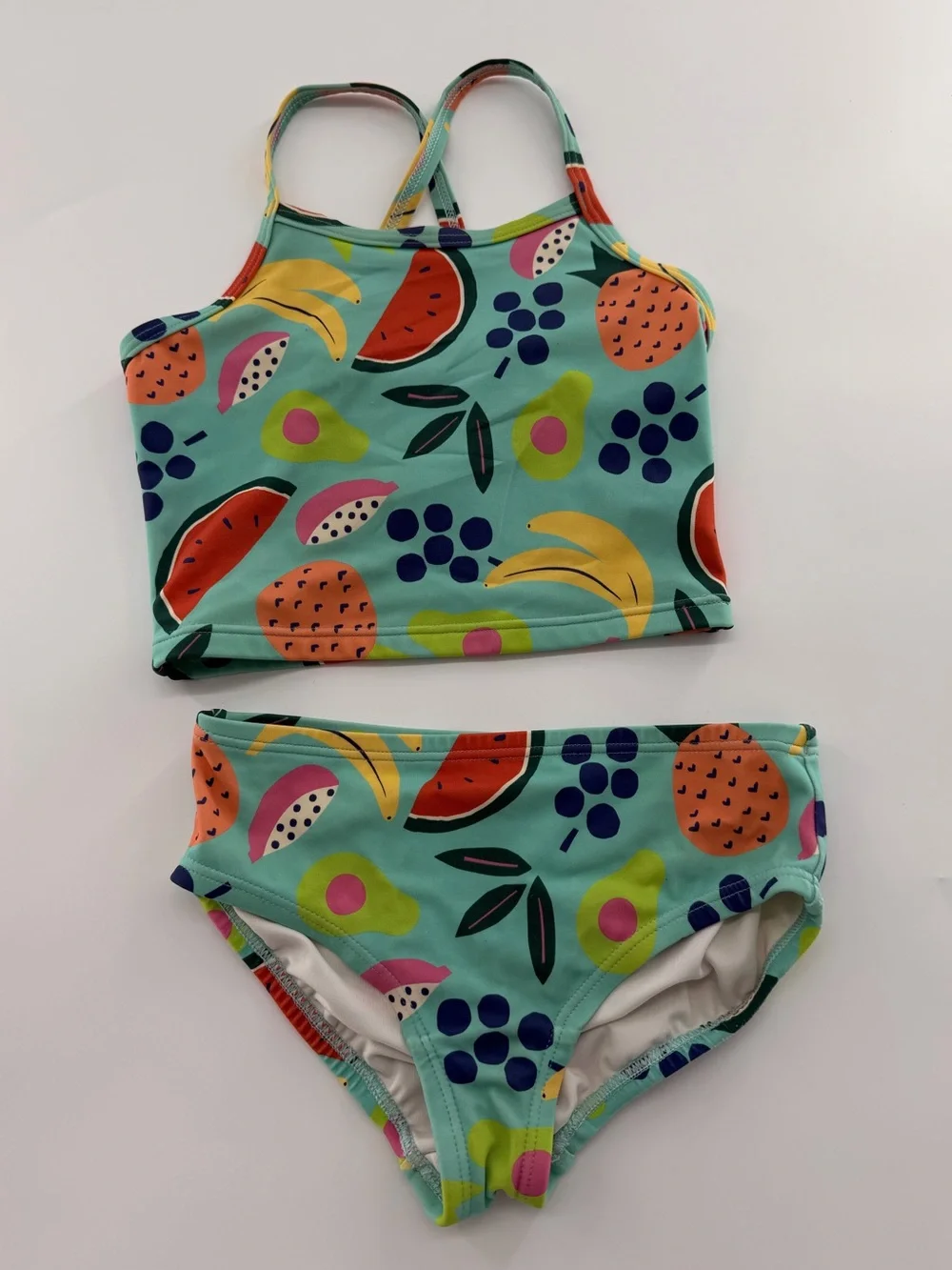 Hanna Andersson Printed Easy 2pc Set Swimsuit Swim Fruit Salad Teal Girls Kids